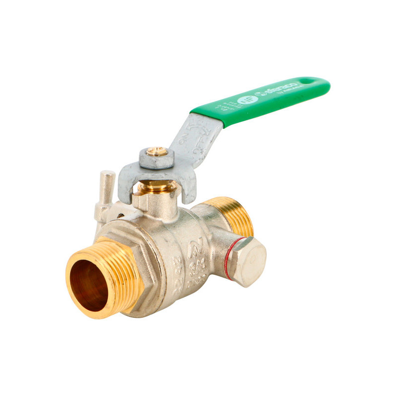 VANNE À SPHÈRE LAITON TITRÉ 4MS NF MÂLE-MÂLE À PURGE POIGNÉE VERTE 1"