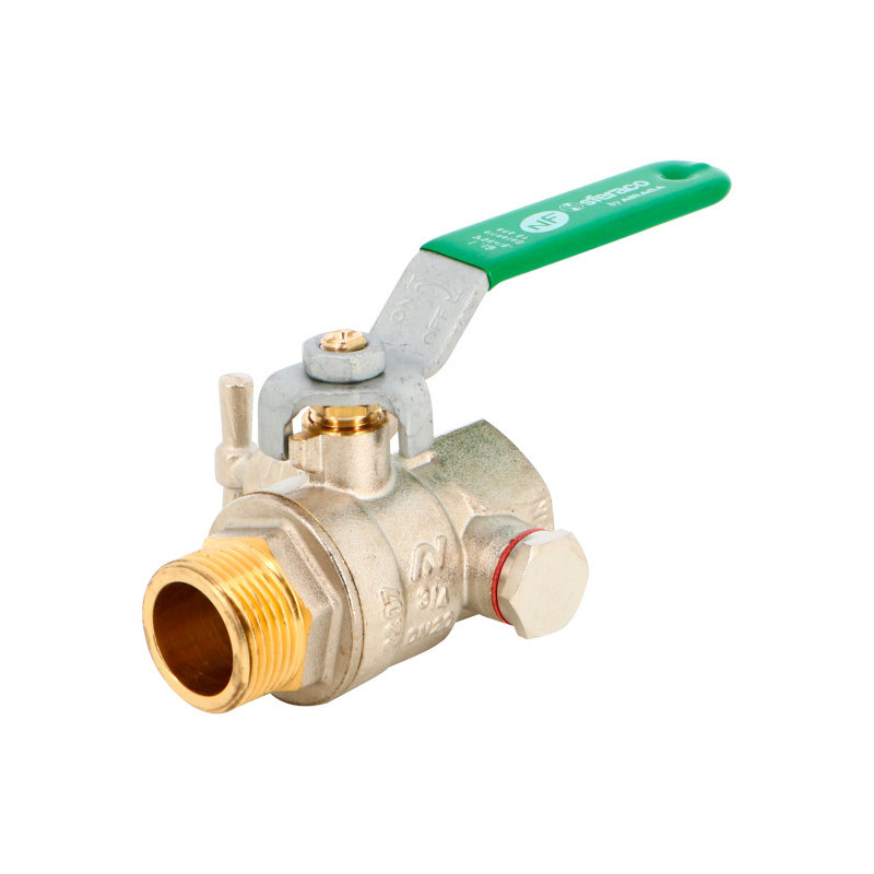 VANNE À SPHÈRE LAITON TITRÉ 4MS NF MÂLE-FEMELLE À PURGE POIGNÉE PLATE 1/2"