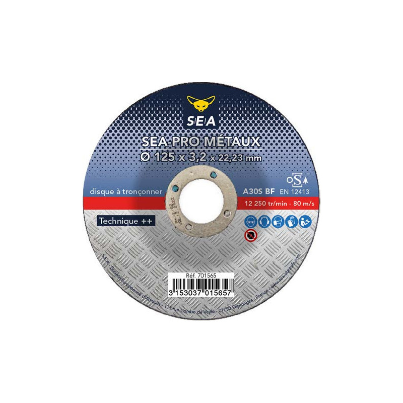 Disque à tronçonner SEA-PRO métaux Ø125 mm moyeu déporté SEA Abrasifs pour acier_ref 701565