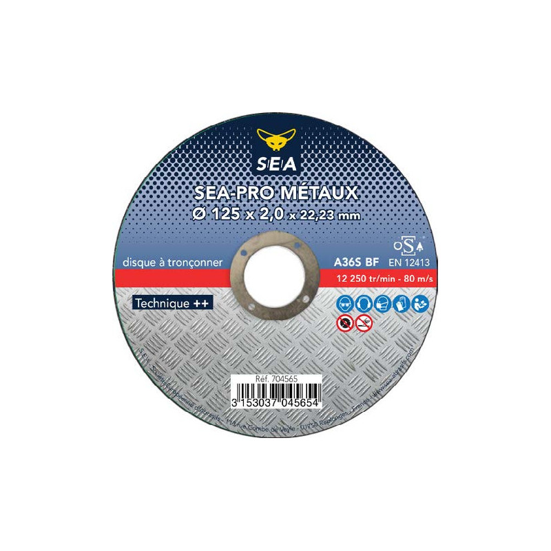 Disque à tronçonner SEA-PRO métaux Ø125 mm plat SEA Abrasifs pour acier_ref 704565