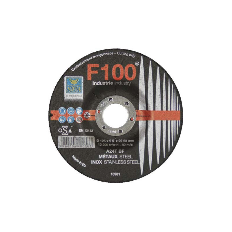 Disque à tronçonner métaux et inox Ø125 mm moyeu déporté SEA Abrasifs pour découpe_ref C1110015