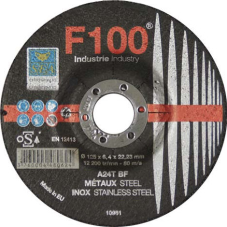 Disque à ébarber métaux et inox Ø230 mm moyeu déporté SEA Abrasifs_ref C1110080