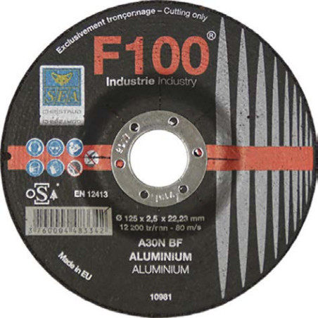 Disque à tronçonner aluminium SEA Abrasifs Ø230 mm moyeu déporté_ref C1110331