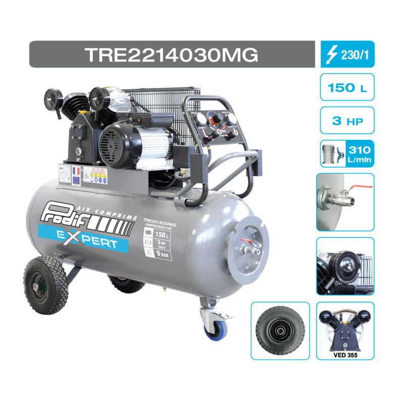 Compresseur air 150L 230V monophasé PRODIF_ref TRE2214030MG