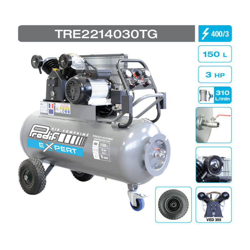 Compresseur air 150L 400V triphasé PRODIF_ref TRE2214030TG