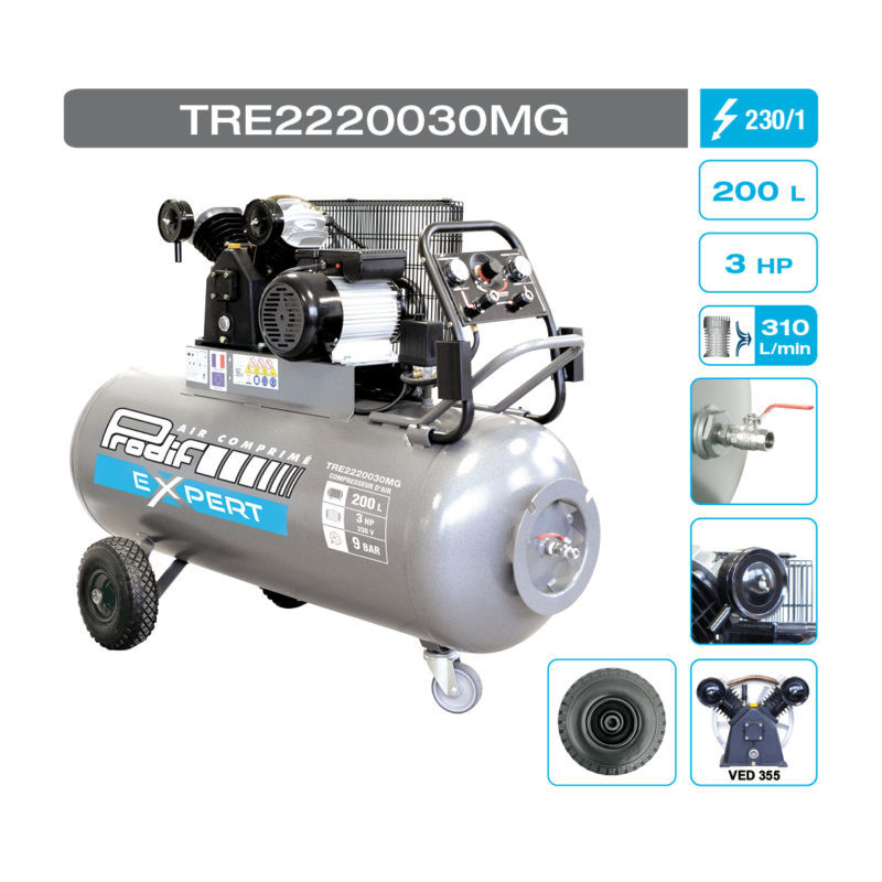 Compresseur air 200L 230V monophasé PRODIF_ref TRE2220030MG