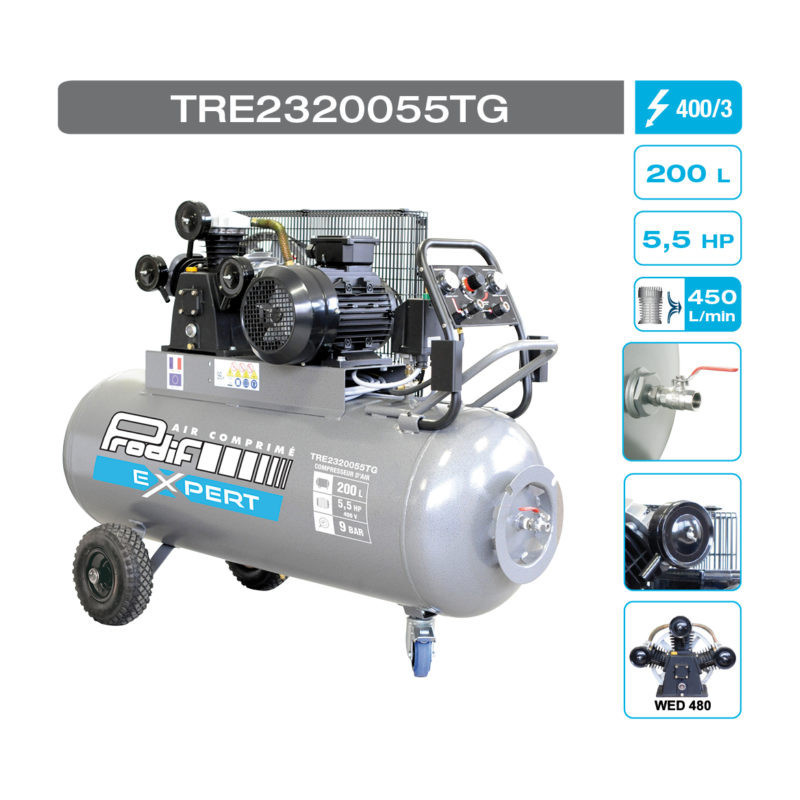Compresseur air 200L 400V triphasé PRODIF_ref TRE2320055TG