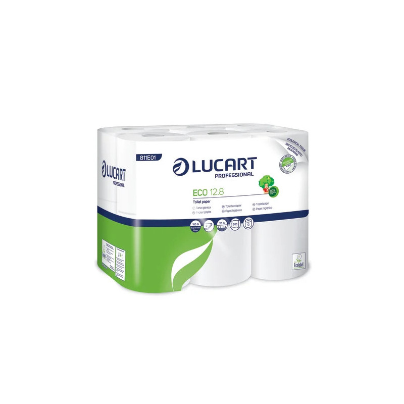 LOT DE 12 ROULEAUX DE PAPIER TOILETTE 200 FEUILLES 9,1 X 10 CM ECOLABEL
