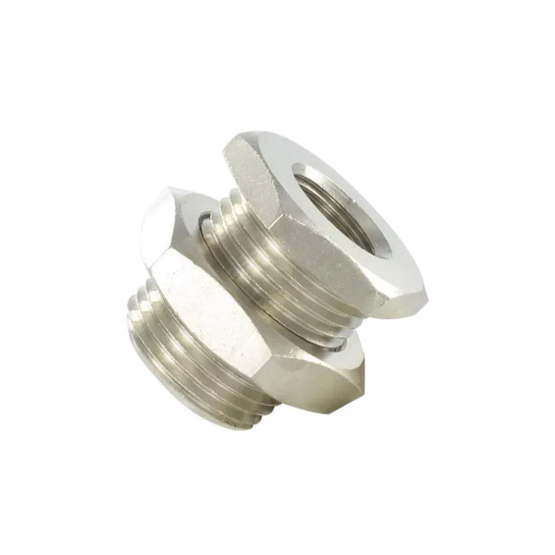 Raccord traversée cloison 1/4 M20x1,5 Airfit en laiton nickelé_ref 2168+13+13
