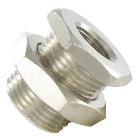 Raccord traversée cloison 1/4 M20x1,5 Airfit en laiton nickelé_ref 2168+13+13