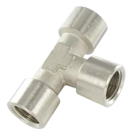 Raccord en T égal femelle 1/8 BSP Airfit en laiton nickelé_ref 2400+10+10
