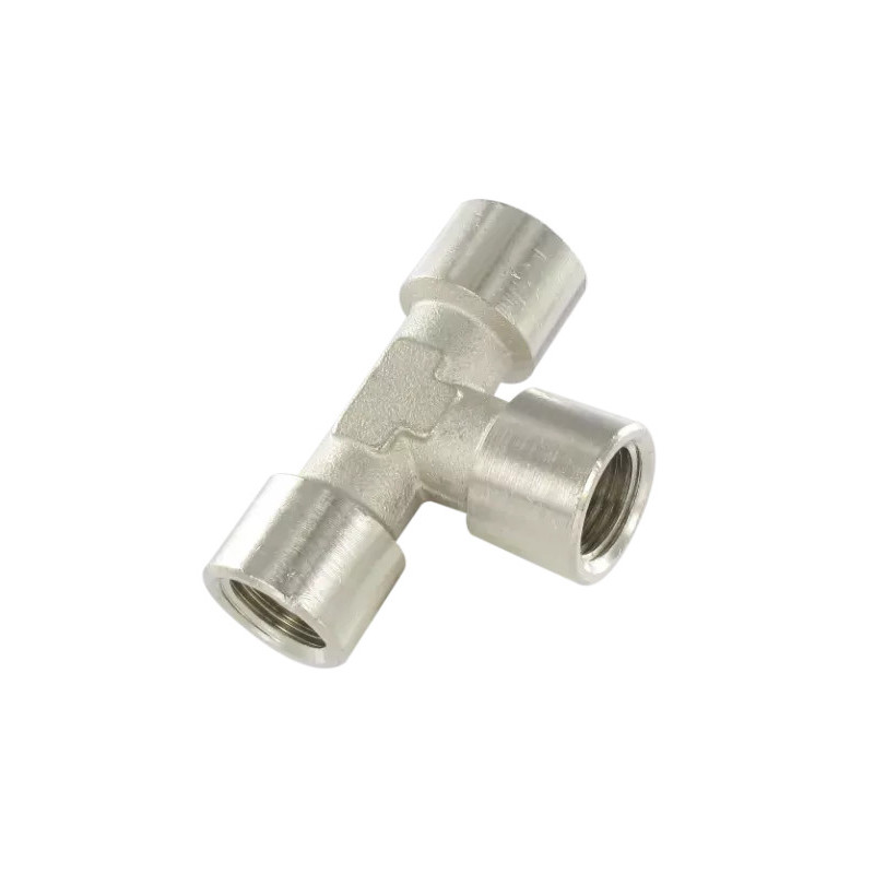 Raccord en T égal femelle 1/4 BSP Airfit en laiton nickelé_ref 2400+13+13