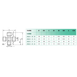 Raccord en croix Airfit 3/8 BSP laiton nickelé_ref 2603+17+17-1