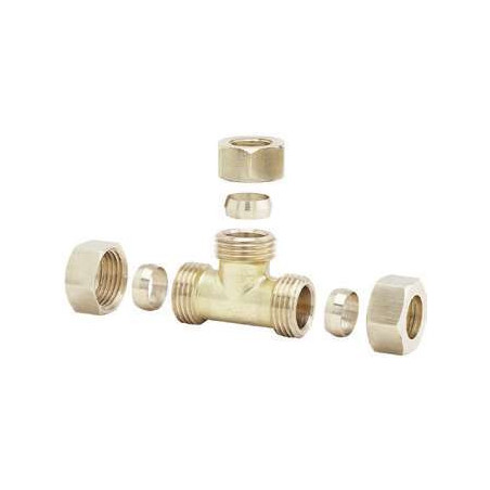 Raccord Té bicône laiton Anquier 1/2 Ø12 mm pour plomberie cuivre