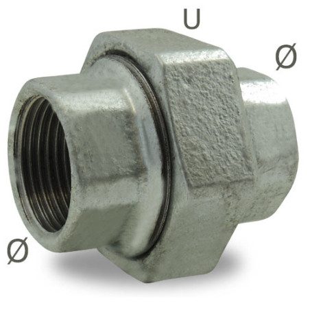 Raccord union femelle 1/2" fonte malléable galvanisée Codital_ref 340 GALVA
