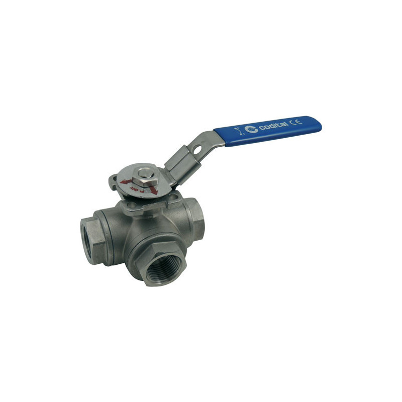 Vanne à boisseau sphèrique 3 voies 1" Femelle/Femelle inox 316 PN50 Codital_ref 458L