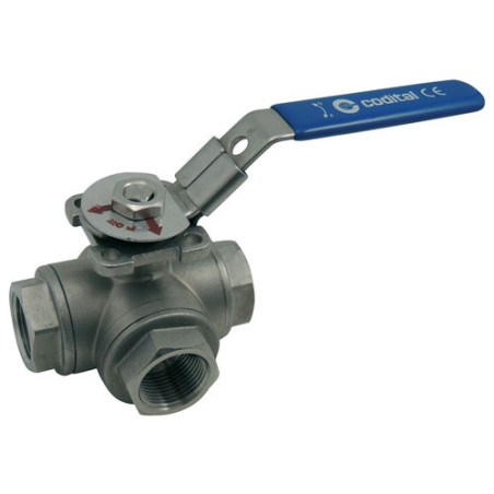 Vanne à boisseau sphèrique 3 voies 1" Femelle/Femelle inox 316 PN50 Codital_ref 458L