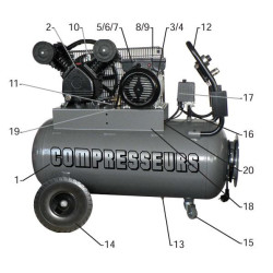Schéma compresseur air 100L 230V monophasé PRODIF_ref TRE2210030MG
