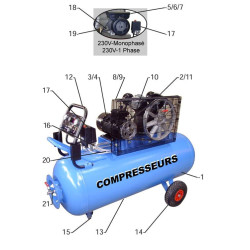 Schéma compresseur air 200L 230V monophasé PRODIF_ref TRE2220030MG