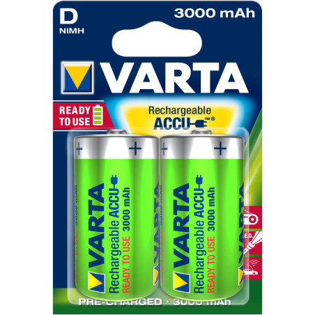 2 PILES RECHARGEABLES VARTA ACCU D - 3000 mAh