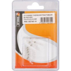 Blister de 10 cosses thermorétractables blanches à souder SODELEC pour fils 0,25 à 0,5 mm²_ref SOD02745.10