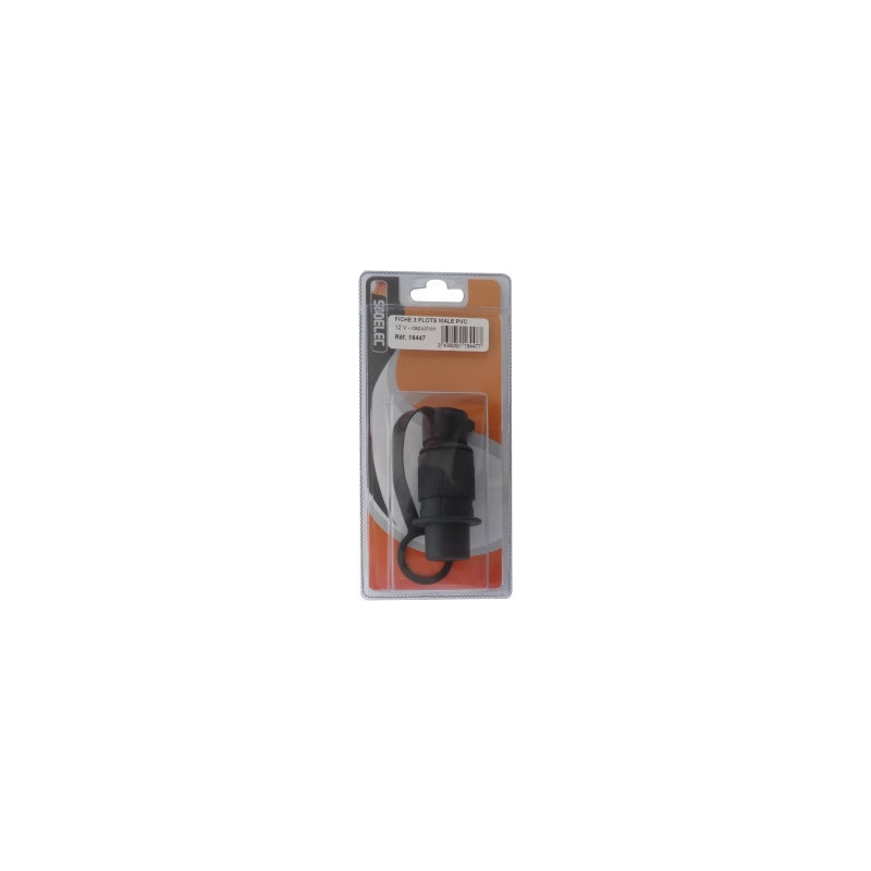 Prise mâle 3 broches en PVC avec capuchon de protection SODELEC_ref SOD16447