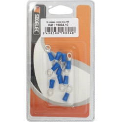 Lot de 10 cosses à œil isolées M5 bleues SODELEC pour câble électrique 1 à 2,5 mm²_ref SOD16804.10-1