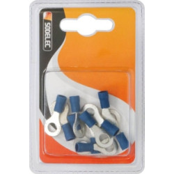 Lot de 10 cosses à œil isolées M6 bleues SODELEC pour câble électrique 1 à 2,5 mm²_ref SOD16806.10-1