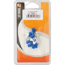 Lot de 10 cosses à œil isolées M8 bleues SODELEC pour câble électrique 1 à 2,5 mm²_ref SOD16808.10-1