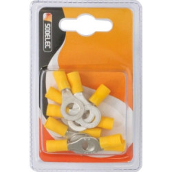 Lot de 10 cosses à œil isolées M8 jaunes SODELEC pour câble électrique 4 à 6 mm²_ref SOD16812.10-1