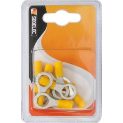 Lot de 10 cosses à œil isolées M10 jaunes SODELEC pour câble électrique 4 à 6 mm²_ref SOD16814.10-1