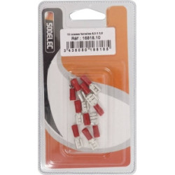 10 COSSES PLATES FEMELLES ISOLÉES ROUGE 6,3X0,8MM