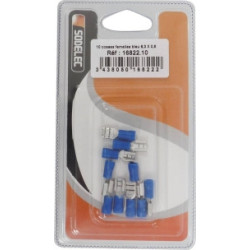 10 COSSES PLATES FEMELLES ISOLÉES BLEU 6,3X0,8MM