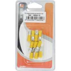 Lot de 10 cosses plates femelles isolées jaunes 6,3 x 0,8 mm SODELEC pour câble électrique 2,5 à 6 mm²_ref SOD16824.10-1