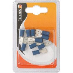 10 COSSES PLATES MÂLES ISOLÉES BLEU 6,3X0,8