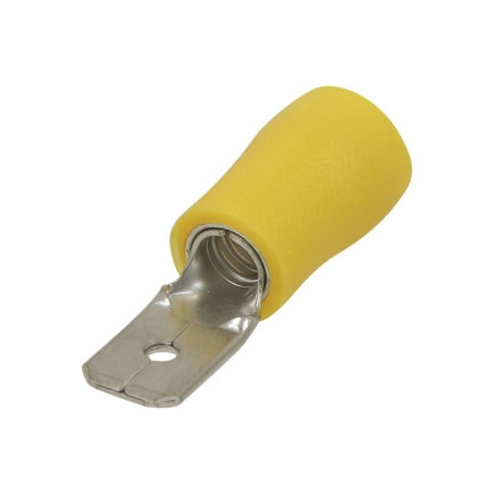 10 COSSES PLATES MÂLES ISOLÉES JAUNE 6,3X0,8