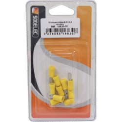 Lot de 10 cosses plates mâles isolées jaunes 6,3 x 0,8 mm SODELEC pour câble électrique 2,5 à 6 mm²_ref SOD16830.10-1
