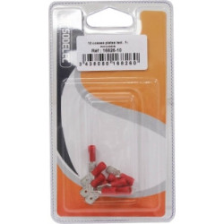 10 COSSES PLATES MÂLES ISOLÉES ROUGE 6,3X0,8