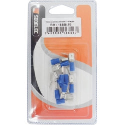 10 COSSES PLATES DOUBLES (MÂLE ET FEMELLE) ISOLÉES BLEUE 6,3X0,8MM