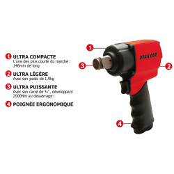 Clé à choc pneumatique compacte Drakkar 3/4"_ref SOD07911-2