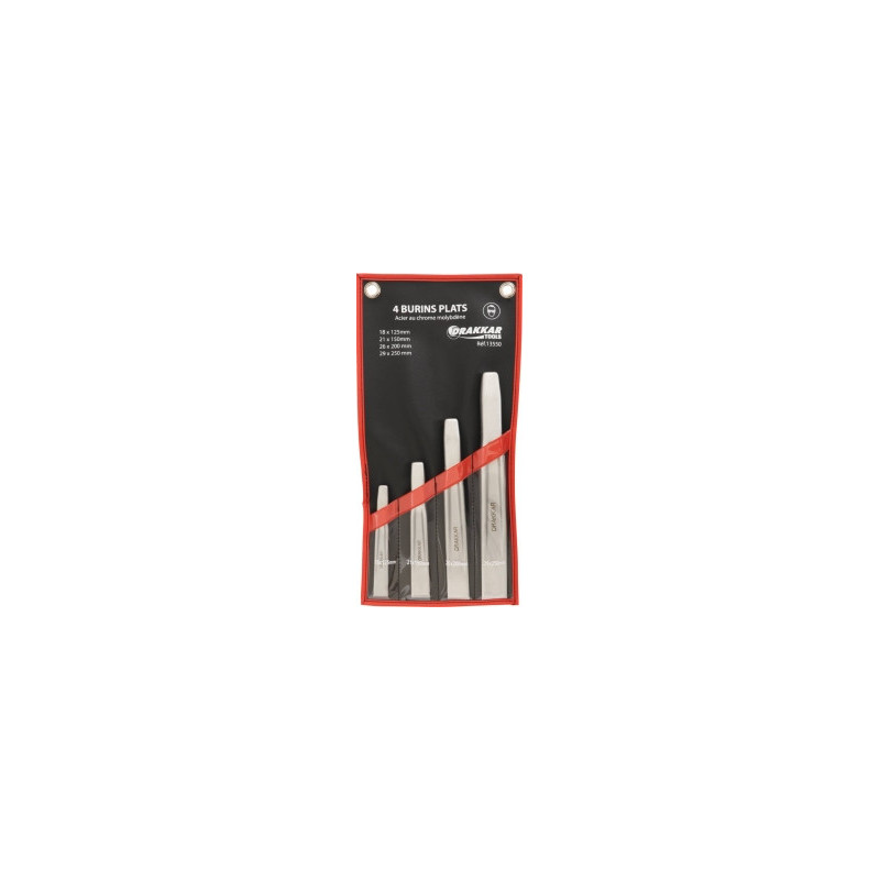Lot de 4 burins plat mécanicien Drakkar – Longueur 125 à 250mm_ref SOD13550