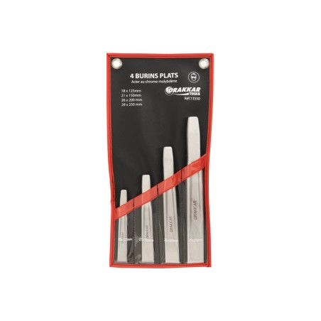 Lot de 4 burins plat mécanicien Drakkar – Longueur 125 à 250mm_ref SOD13550