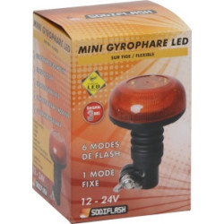 MINI-GYROPHARE LED FLASH 12/24V SUR TIGE FLEXIBLE