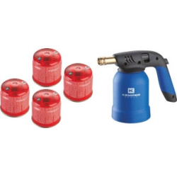 LAMPE À SOUDER AVEC ALLUMAGE PIEZO AVEC 4 CARTOUCHES DE GAZ À PERCER 190G