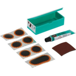 NECESSAIRE POUR RÉPARATION DE CHAMBRE À AIR VÉLO - BLISTER DE 7 RUSTINES AVEC VALVE/COLLE/RÂPE