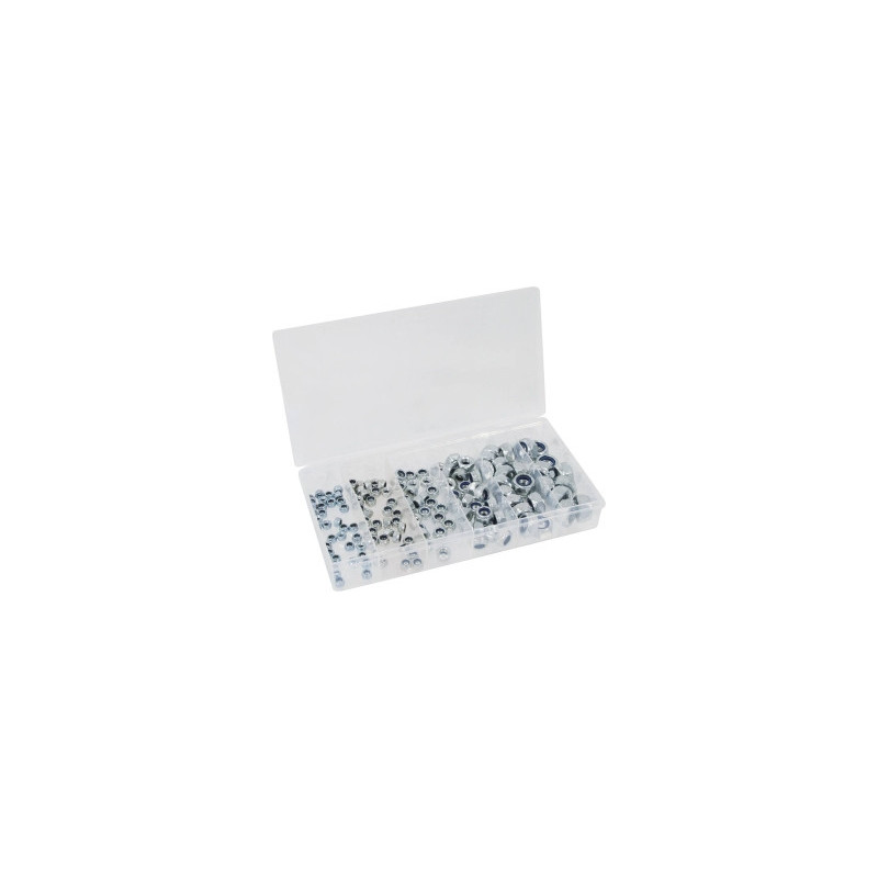 Coffret 146 écrous hexagonaux autofreinés STILKER zingués blanc_ref SOD14114
