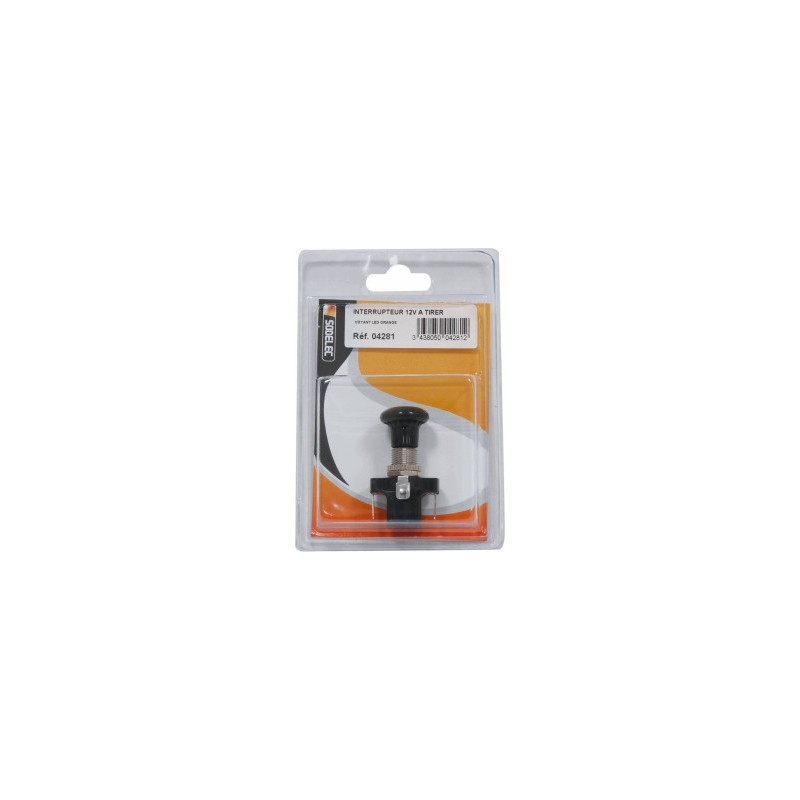 INTERRUPTEUR 12V A TIRER AVEC VOYANT LED ORANGE - BLISTER