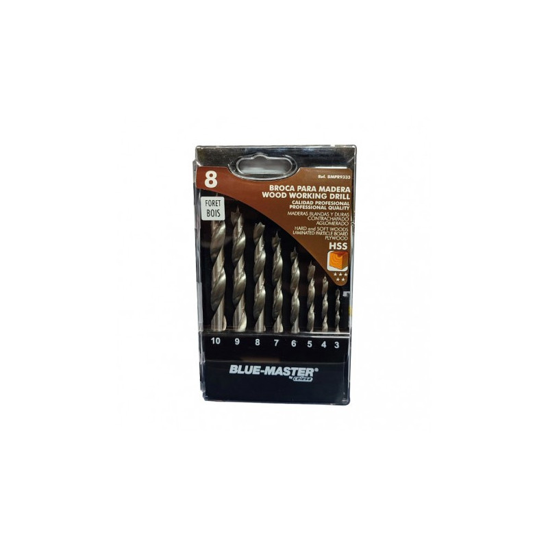 Jeu de 8 forets bois Blue Master Ø3 à 10 mm_ref BM9333