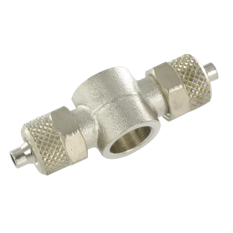 Raccord banjo double Airfit 8/6-1/4 en laiton nickelé_ref 1222+08+13