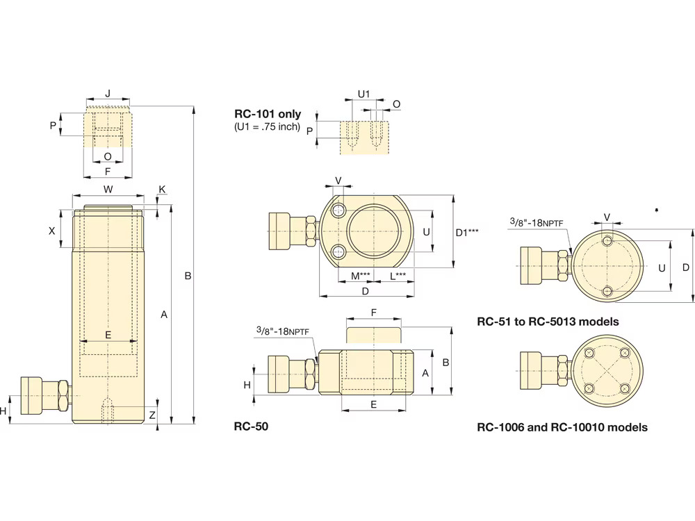 ENERPAC SCHEMA_VÉRIN HYDRAULIQUE À USAGE GÉNÉRAL RC254 - CAPACITÉ DE 25,8 TONNES